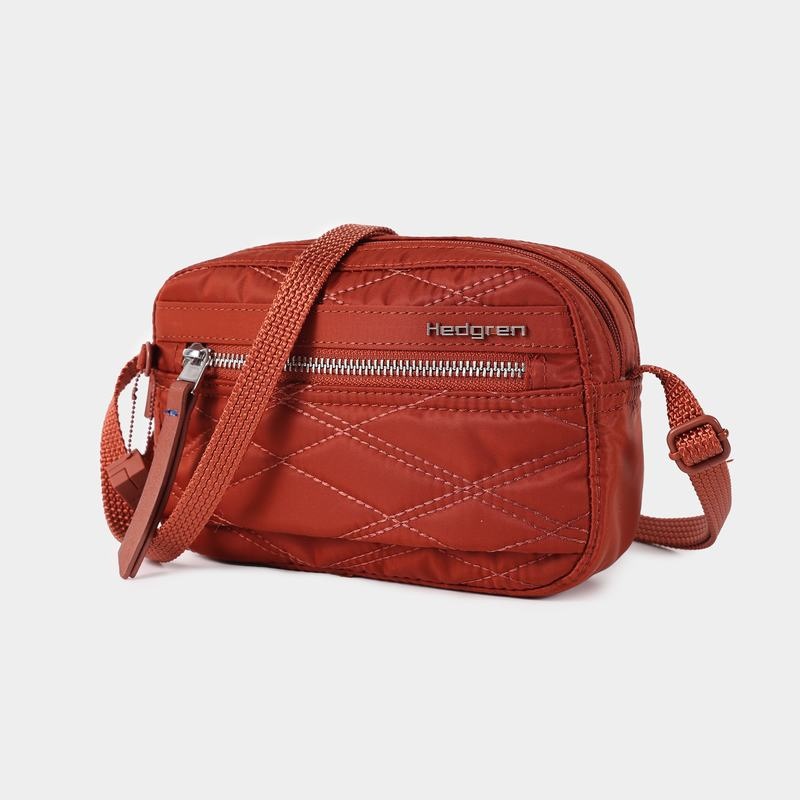 Red Brown Hedgren Quilted Maia Mini Rfid Women's Crossbody Bags | VQK5340AZ