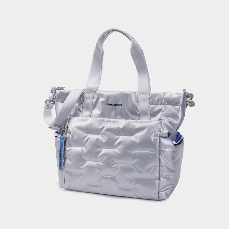 Silver Blue Hedgren Puffer Women's Tote Bags | KWP6315YB