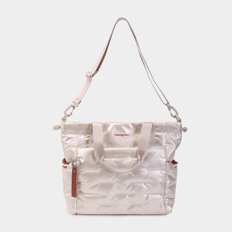 White Beige Hedgren Puffer Women's Tote Bags | RTD8891HI